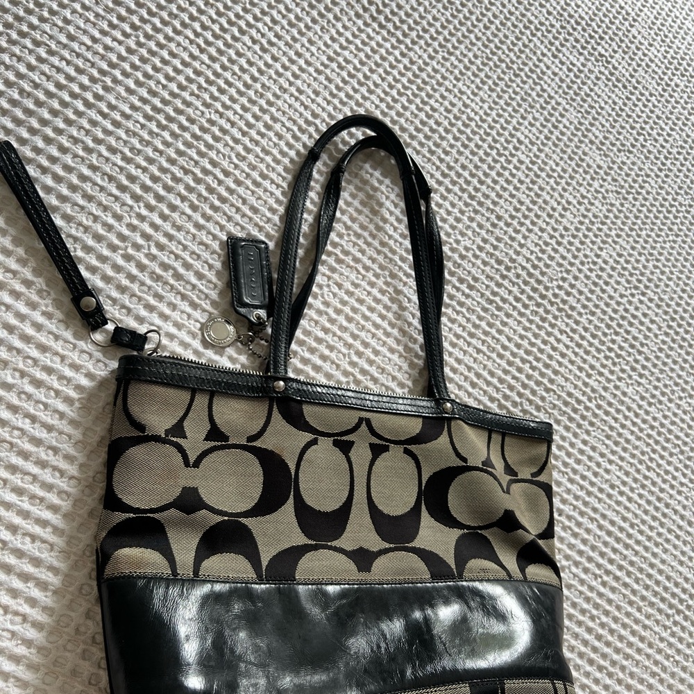 Coach Black and Tan Signature Tote Bag